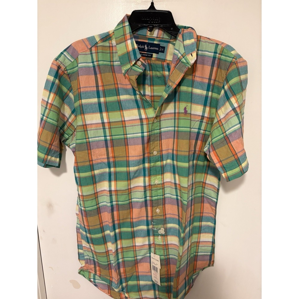 Ralph Lauren Plaid Short Sleeve Oxford Classic Fit Shirt Size S NWT